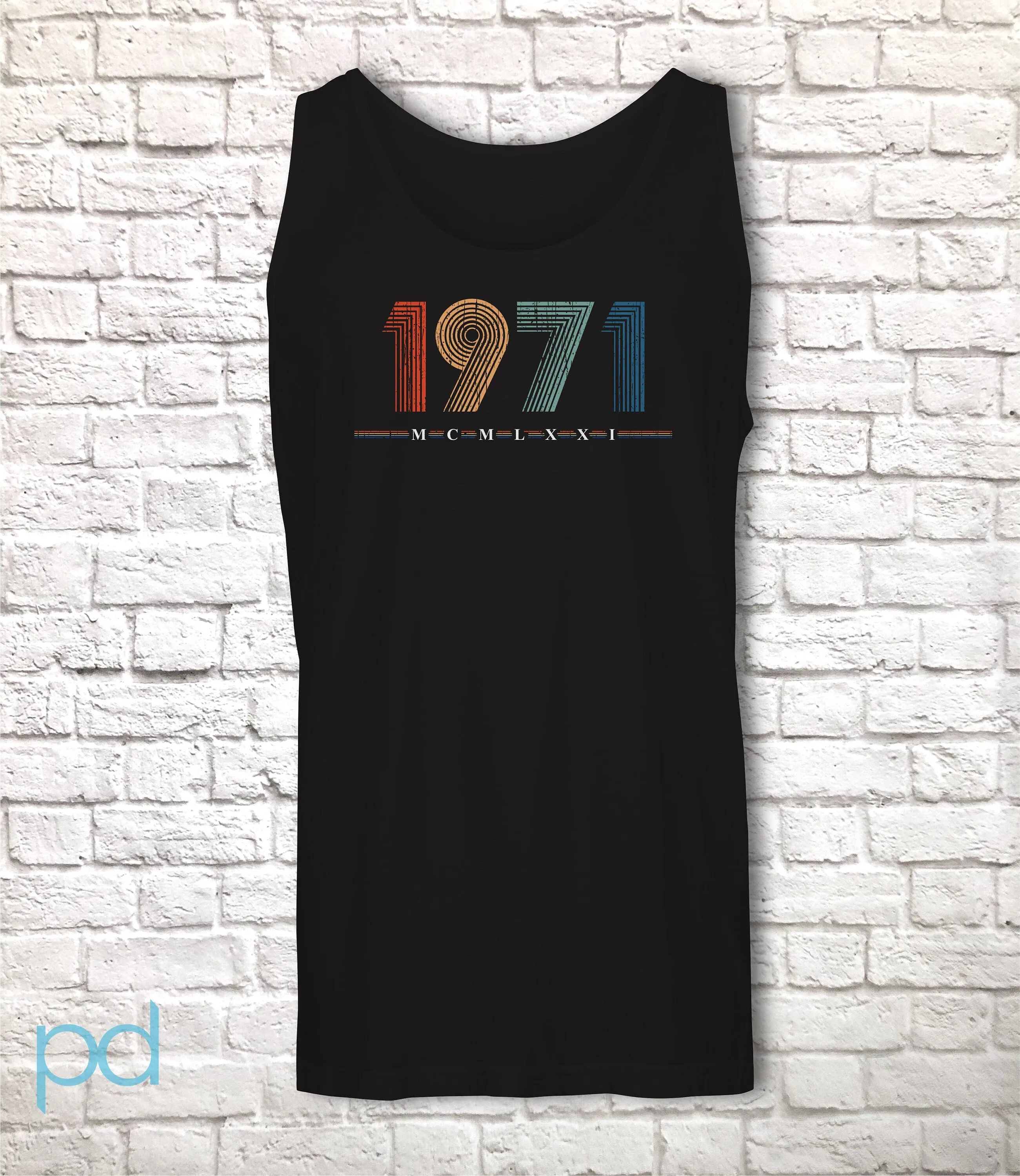 1971 Tank Top, 51st Birthday Gift Vest in Retro & Vintage 70s style, MCMLXXI Fiftieth Bday Muscle Unisex Shirt Top For Men or Women