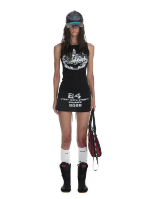 24Ans Vintage Cityscape Graphic Tank Top - Women'S Sleeveless Drawstring Hem Tank Top