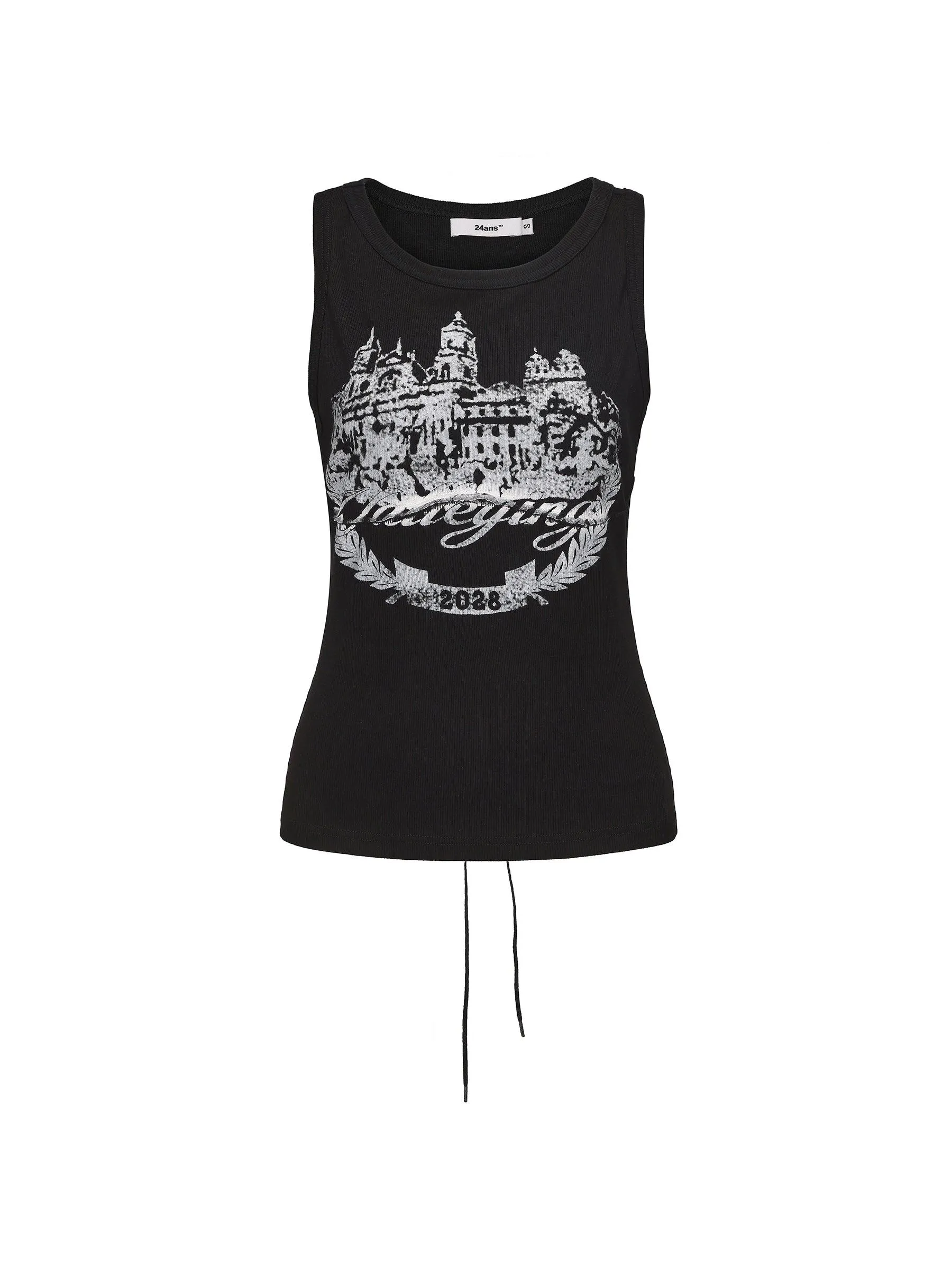 24Ans Vintage Cityscape Graphic Tank Top - Women'S Sleeveless Drawstring Hem Tank Top