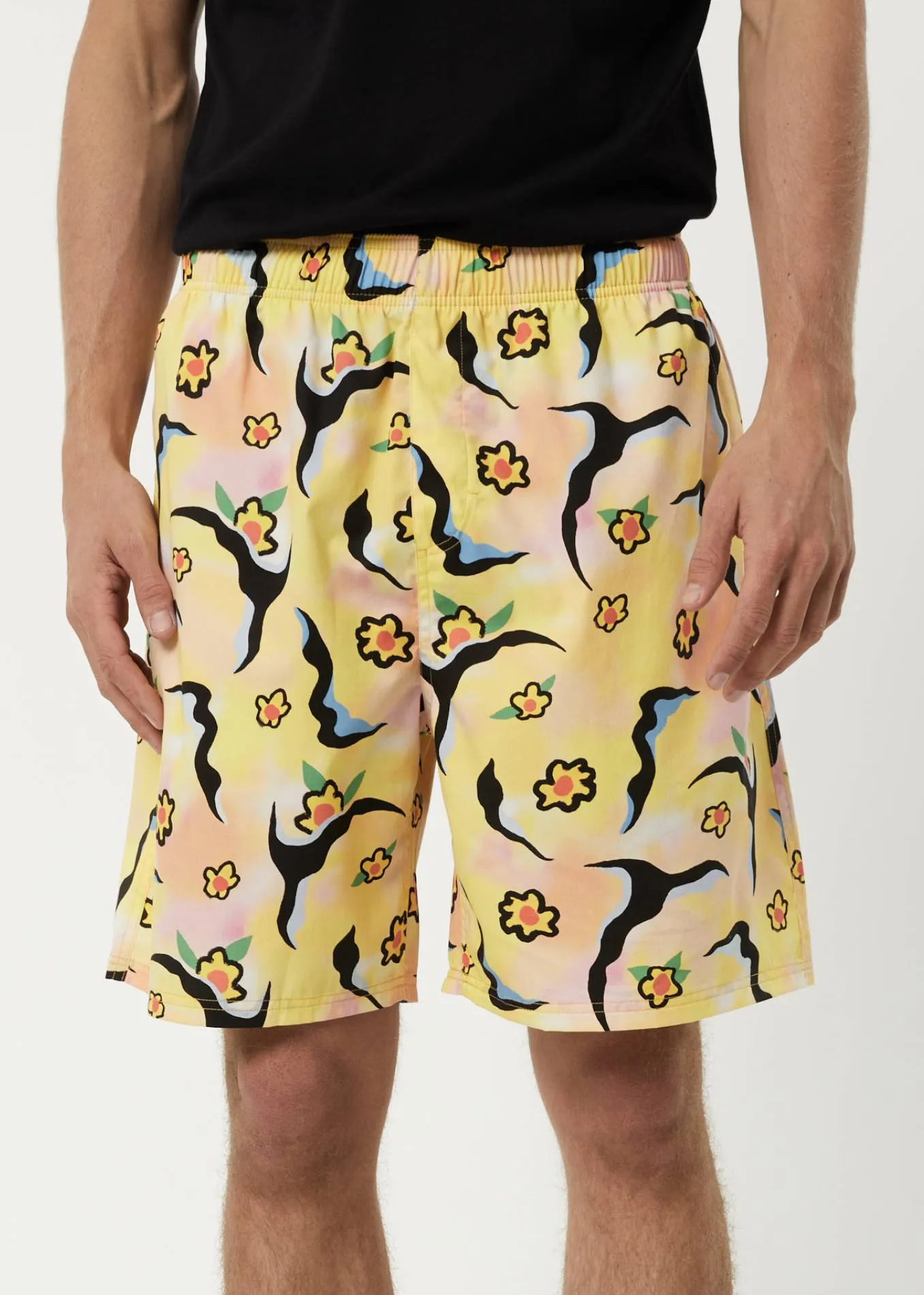 AFENDS Mens Flowers - Elastic Waist Shorts - Multi