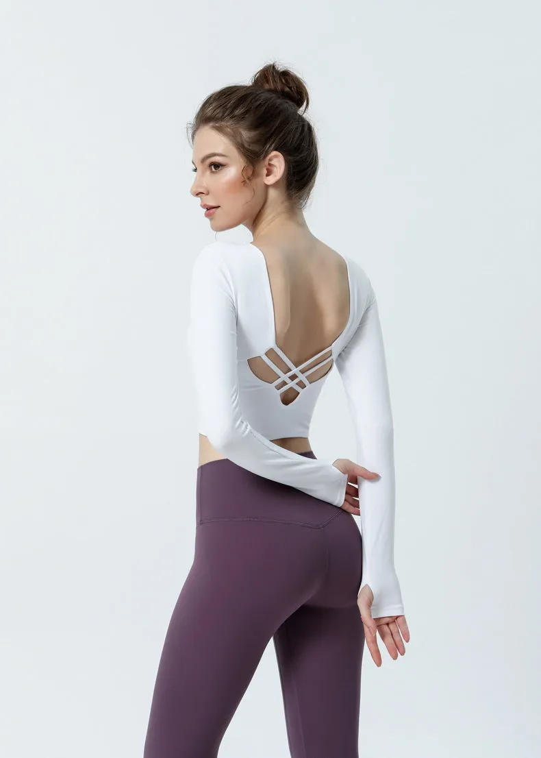 Backless Crop Tank Tops Built-in Bra