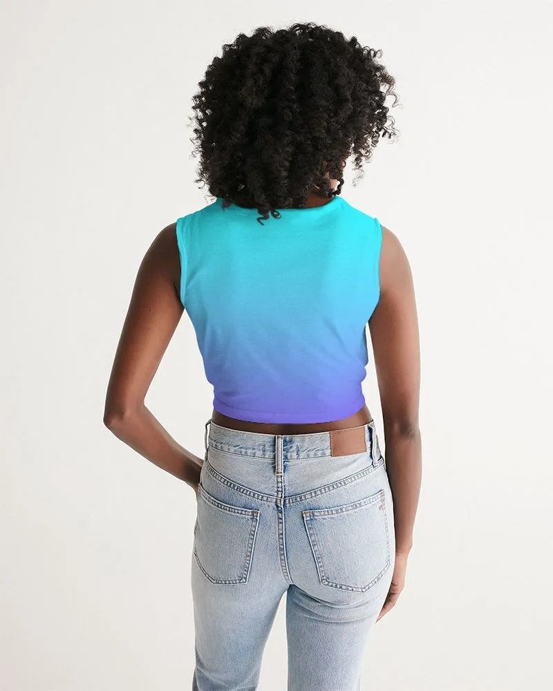 Bahama Blue Ombre Twist-Front Crop Tank