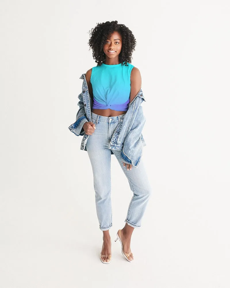 Bahama Blue Ombre Twist-Front Crop Tank