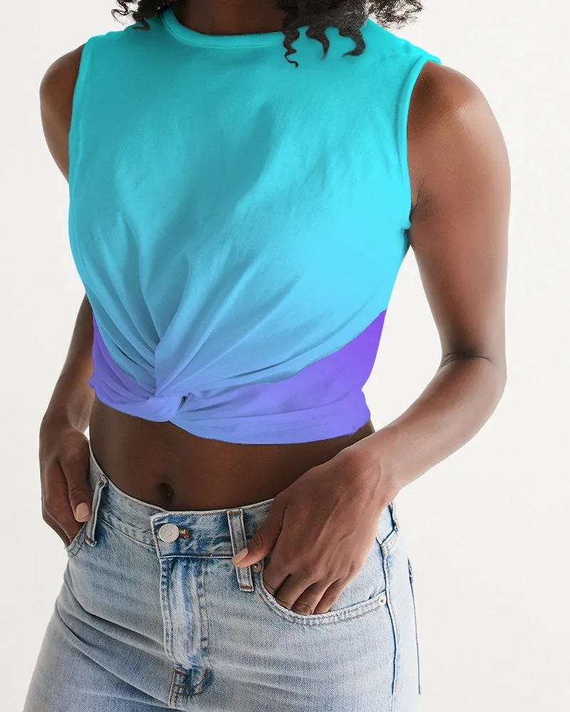 Bahama Blue Ombre Twist-Front Crop Tank