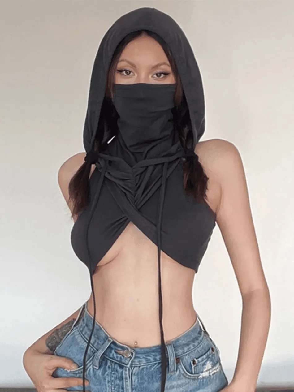 Bandana Design Hooded Cropped Tank Top