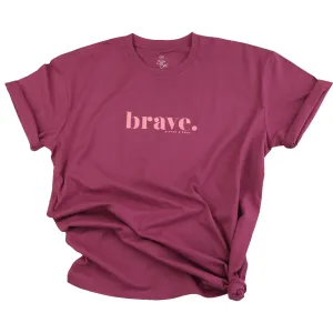 BRAVE - Plus Size Long Boxy Tee - Berry with Pink Print