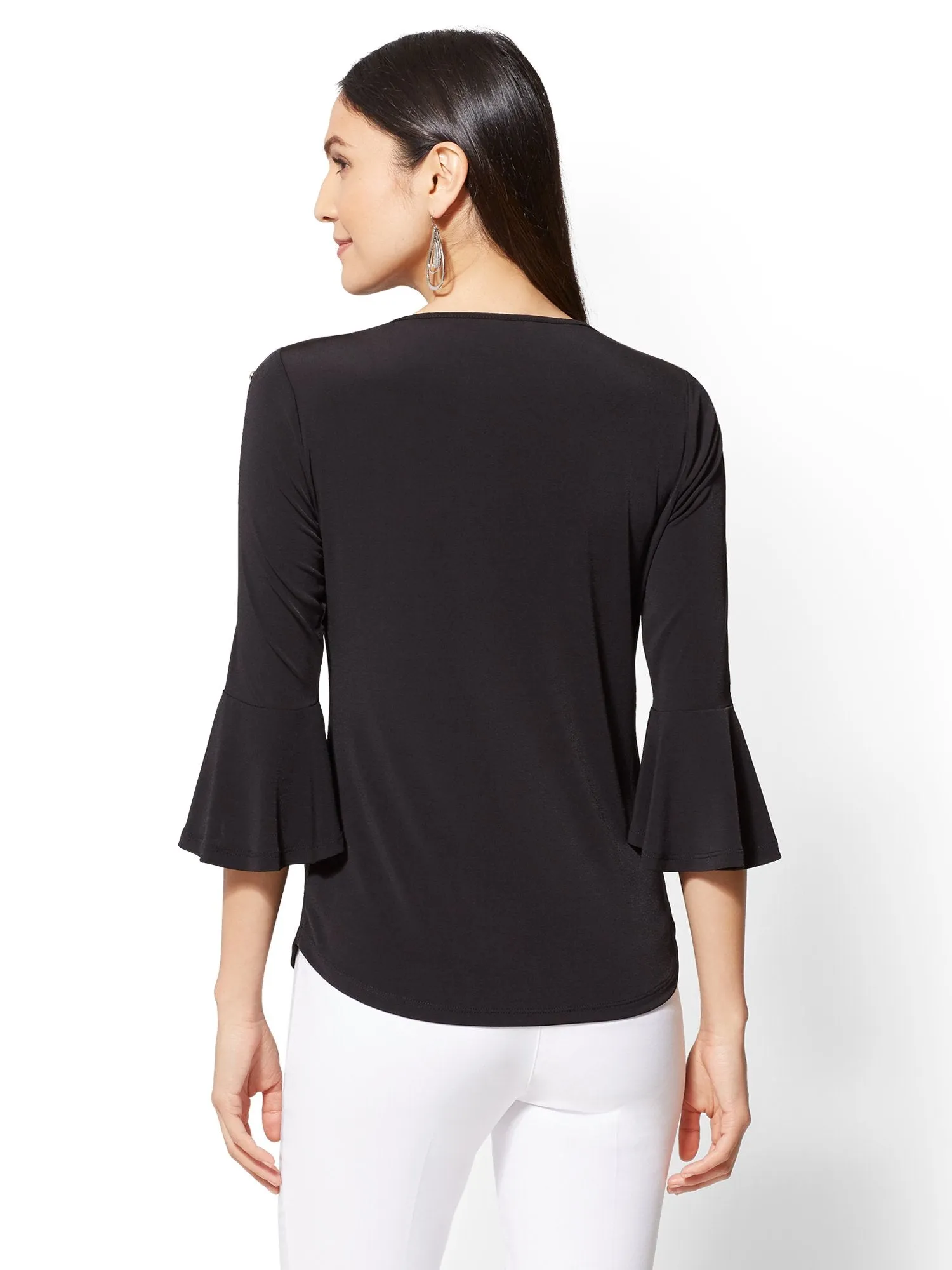 Button-Accent Flounced-Cuff Top - 7th Avenue