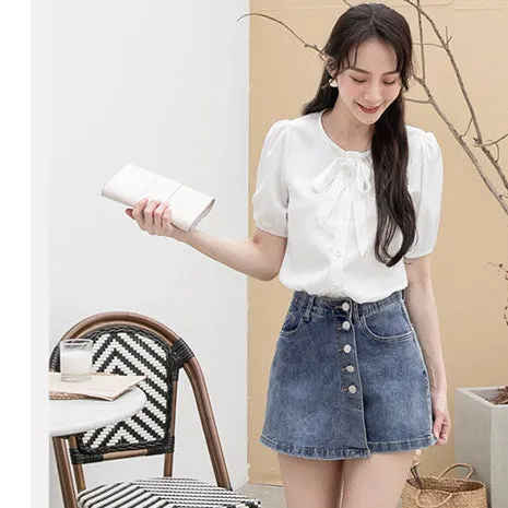 Casual Denim Jeans Button Mini Skirt Skorts Shorts