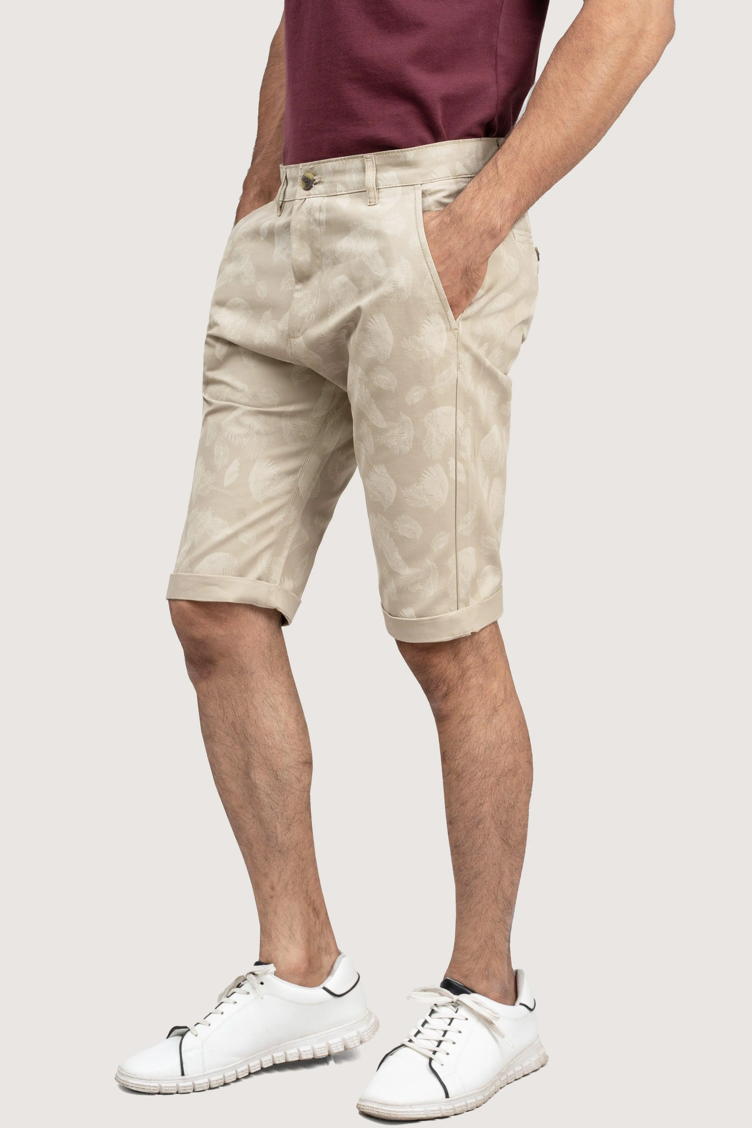 CROSS POCEKT PRINTED REGULAR FIT SHORTS LIGHT KHAKI