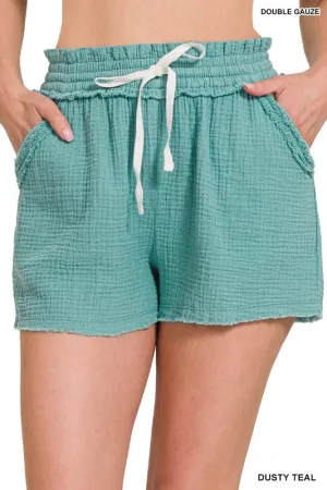 Double Gauze Elastic band Drawstring Shorts