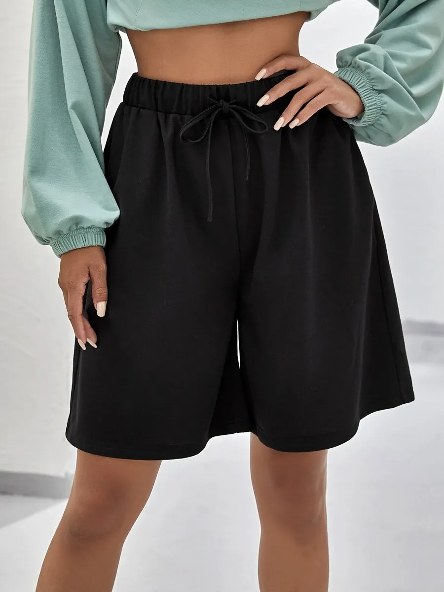 Drawstring Waist Slant Pocket Track Shorts