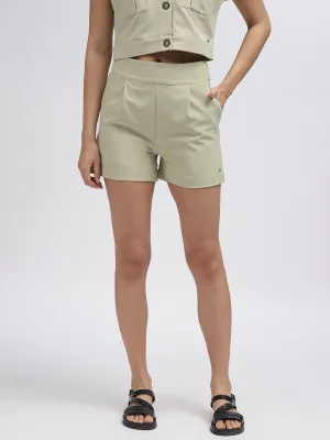 Elle Women Green Solid Relaxed Fit Shorts