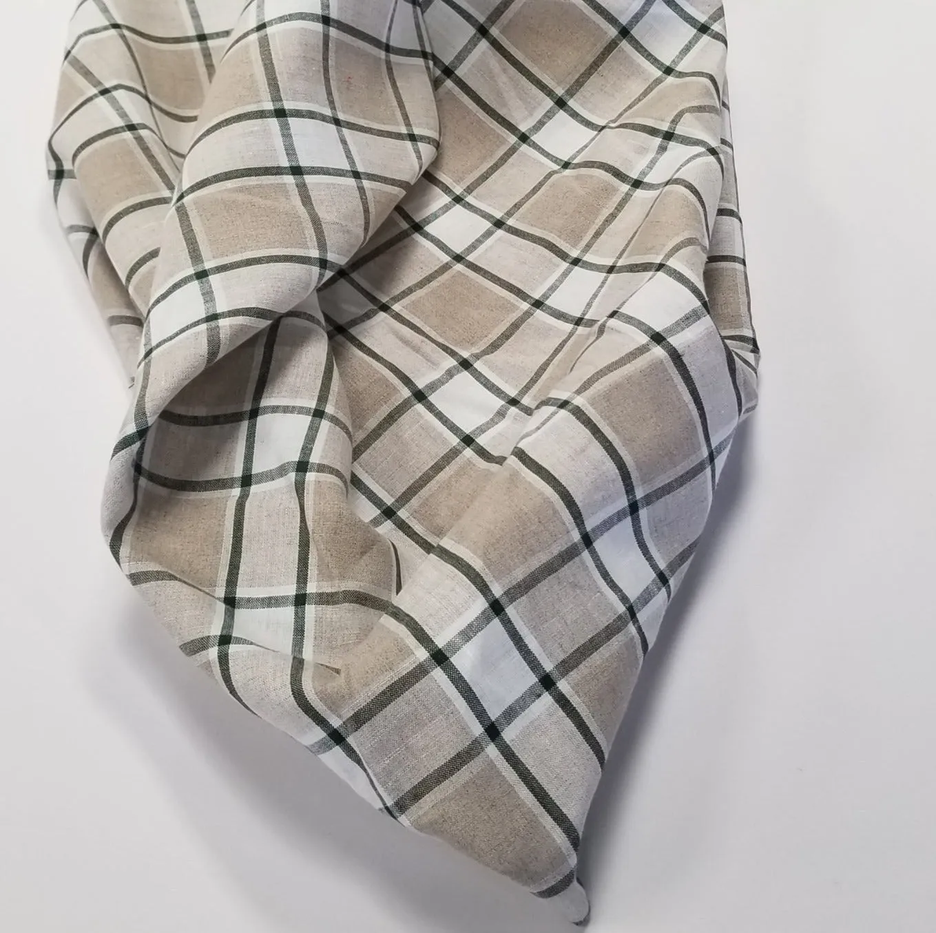 End of Bolt: 1-3/4th yards of Irish Linen Plaid Green and Tan Bryson Woven 194 GSM- remnant