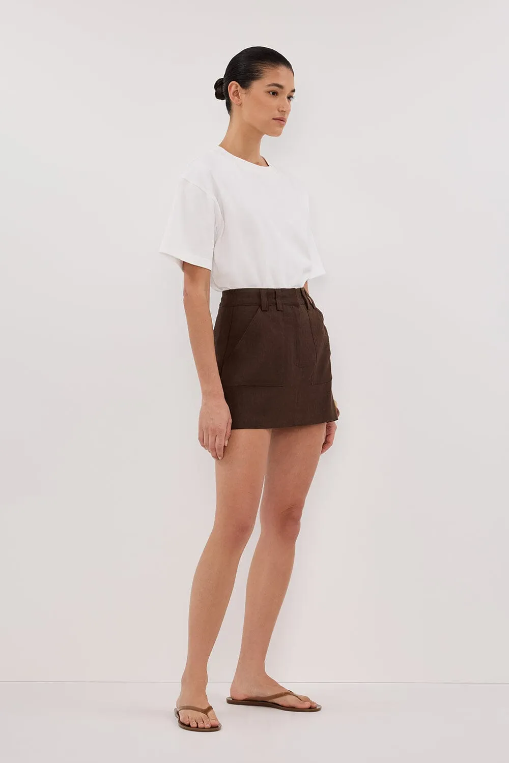 EVA BITTER CHOC LINEN SKORT