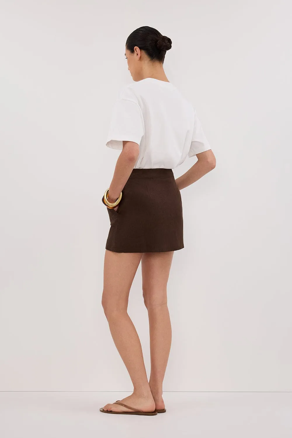 EVA BITTER CHOC LINEN SKORT