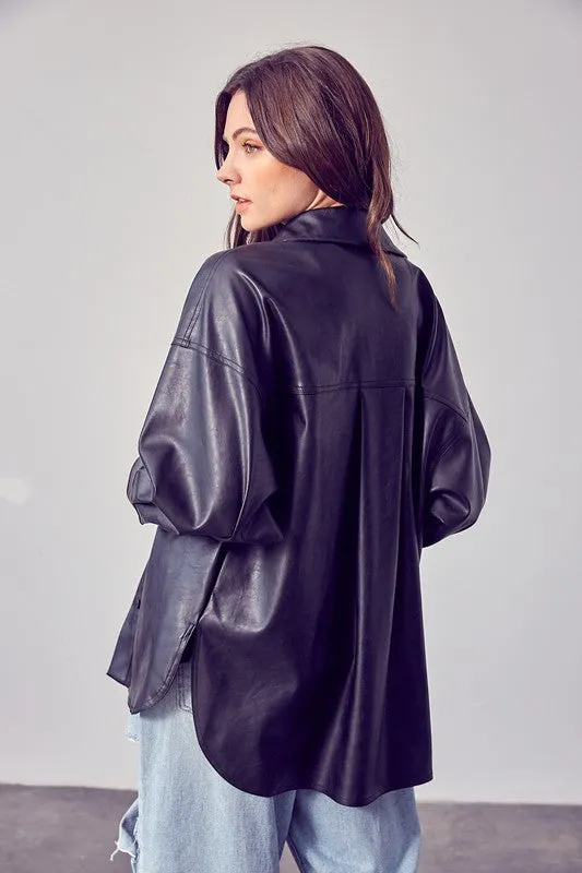 Faux Leather Relaxed Fit Shirt