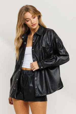 Faux Leather Relaxed Fit Shirt