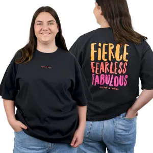 FIERCE FEARLESS FABULOUS - Plus Size - Unisex Washed Black - Long Cut Heavy Tee