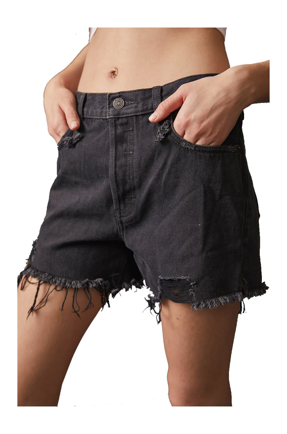 Free People Makai Cutoffs In Washed Black