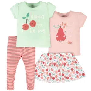 Girls 4-Piece Cherry Kisses Tees, Skort, & Pants Set