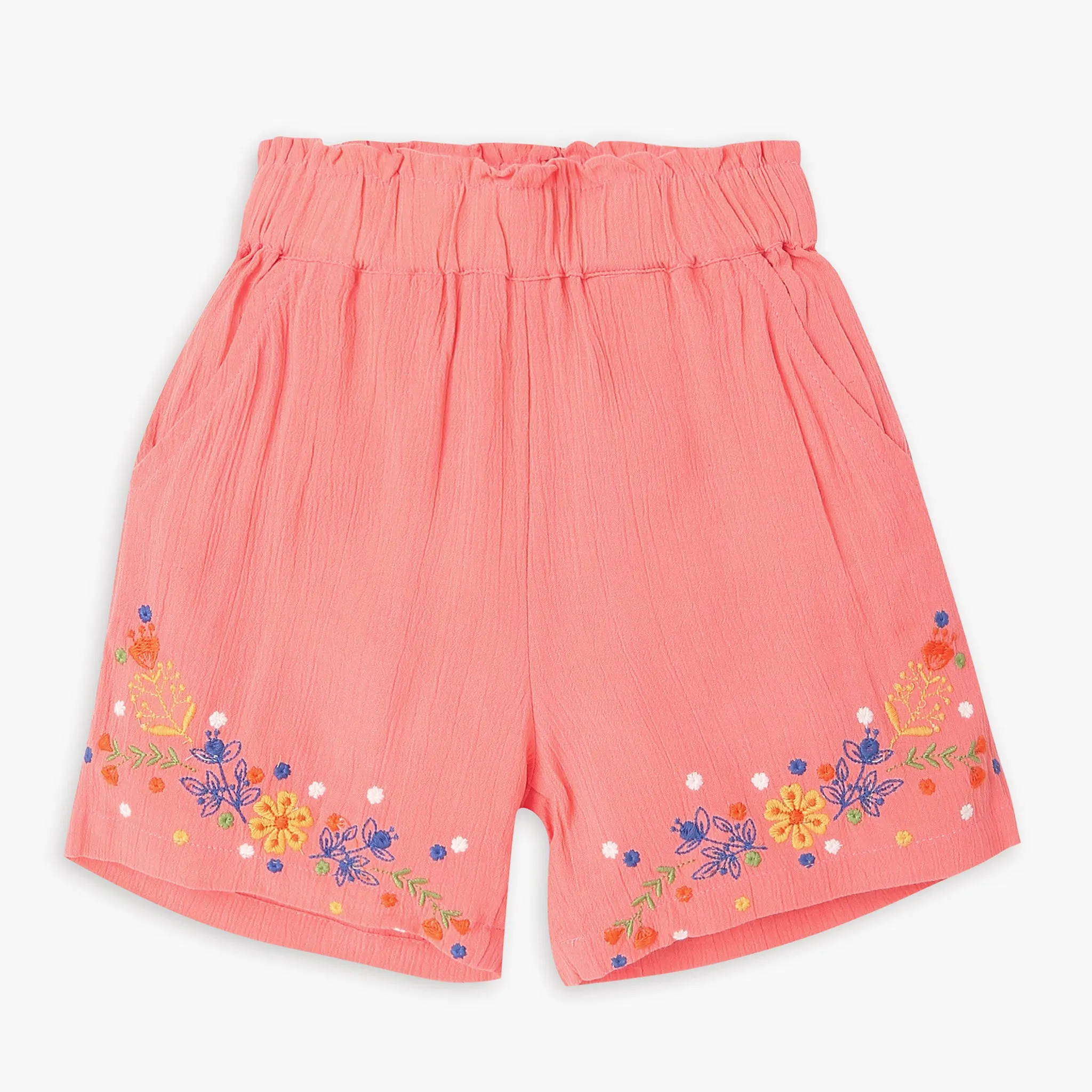 Girls Relaxed Fit Embroidered Mid Rise Shorts