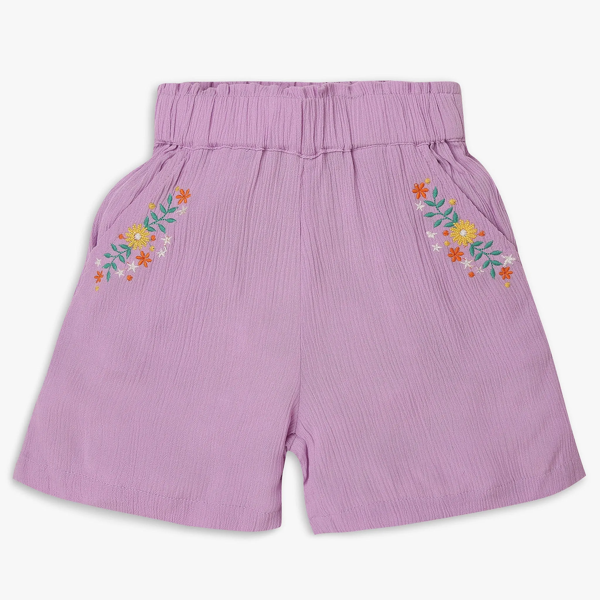 Girls Relaxed Fit Embroidered Mid Rise Shorts