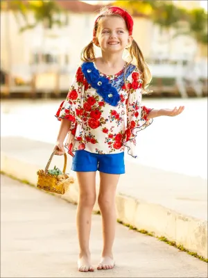 Girls Welcome Flowers Tunic And Ruffled Short Set