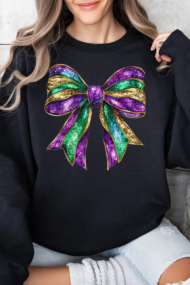 Glitzy Mardi Gras Bow Heavy-weight Crew Sweatshirt