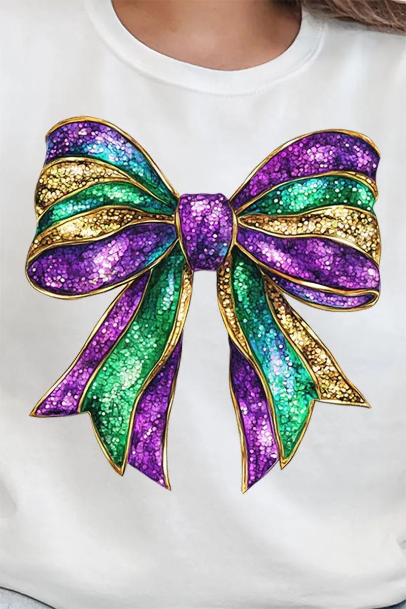 Glitzy Mardi Gras Bow Heavy-weight Crew Sweatshirt