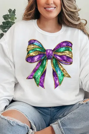 Glitzy Mardi Gras Bow Heavy-weight Crew Sweatshirt