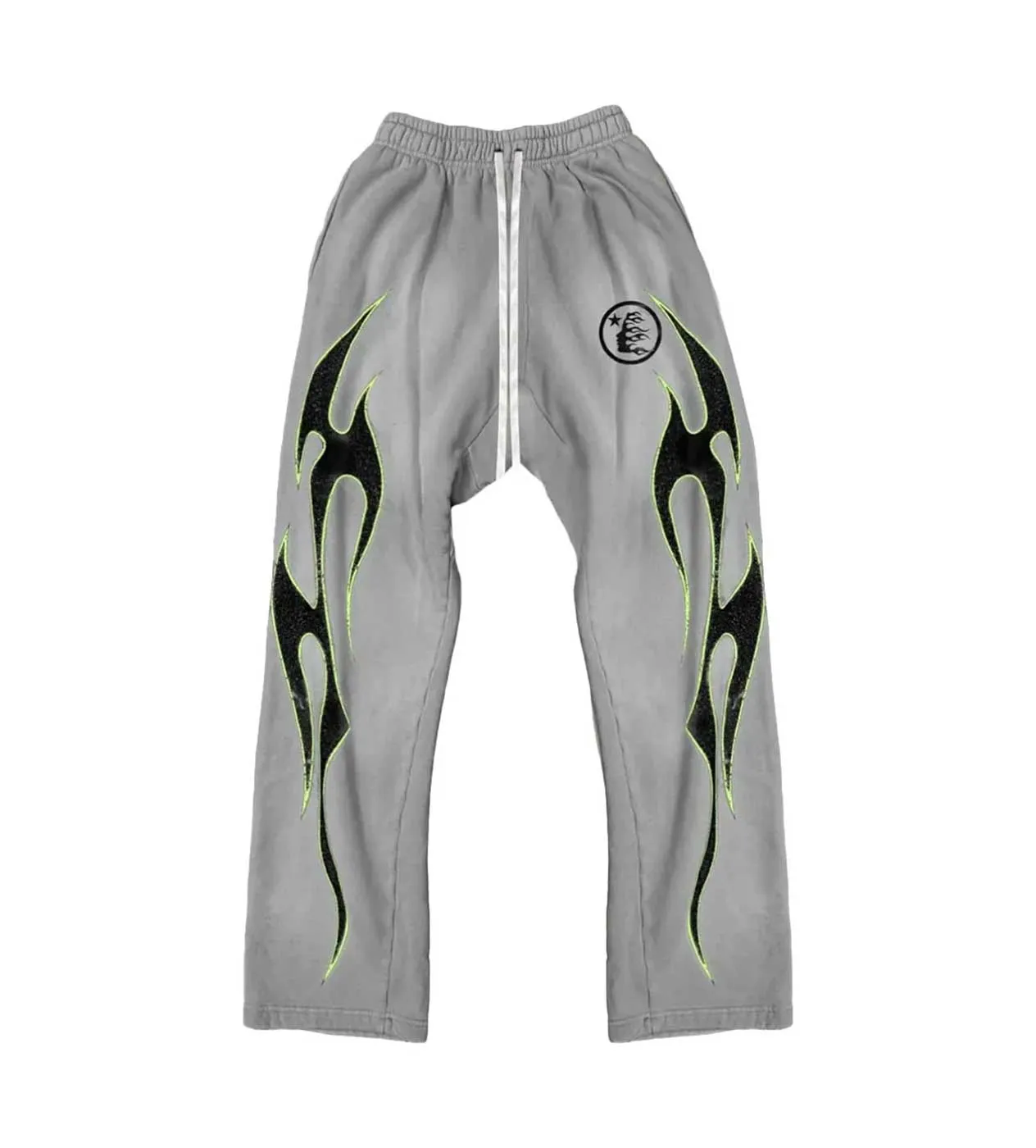 Hellstar Studios Grey/Green Future Flame Flared Sweatpants