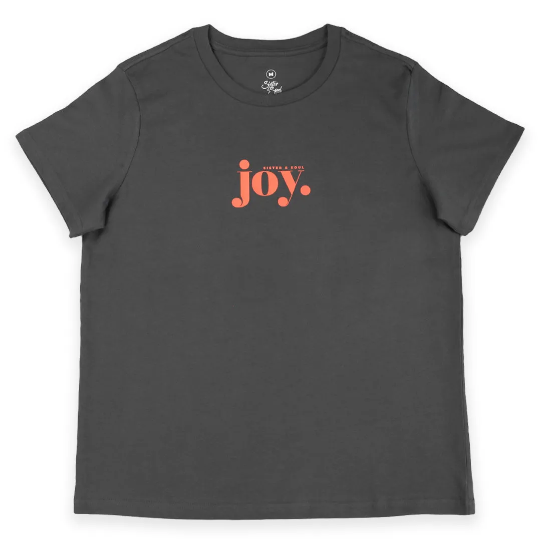 Joy - Boxy Tee Coal - Sunrise Orange Print