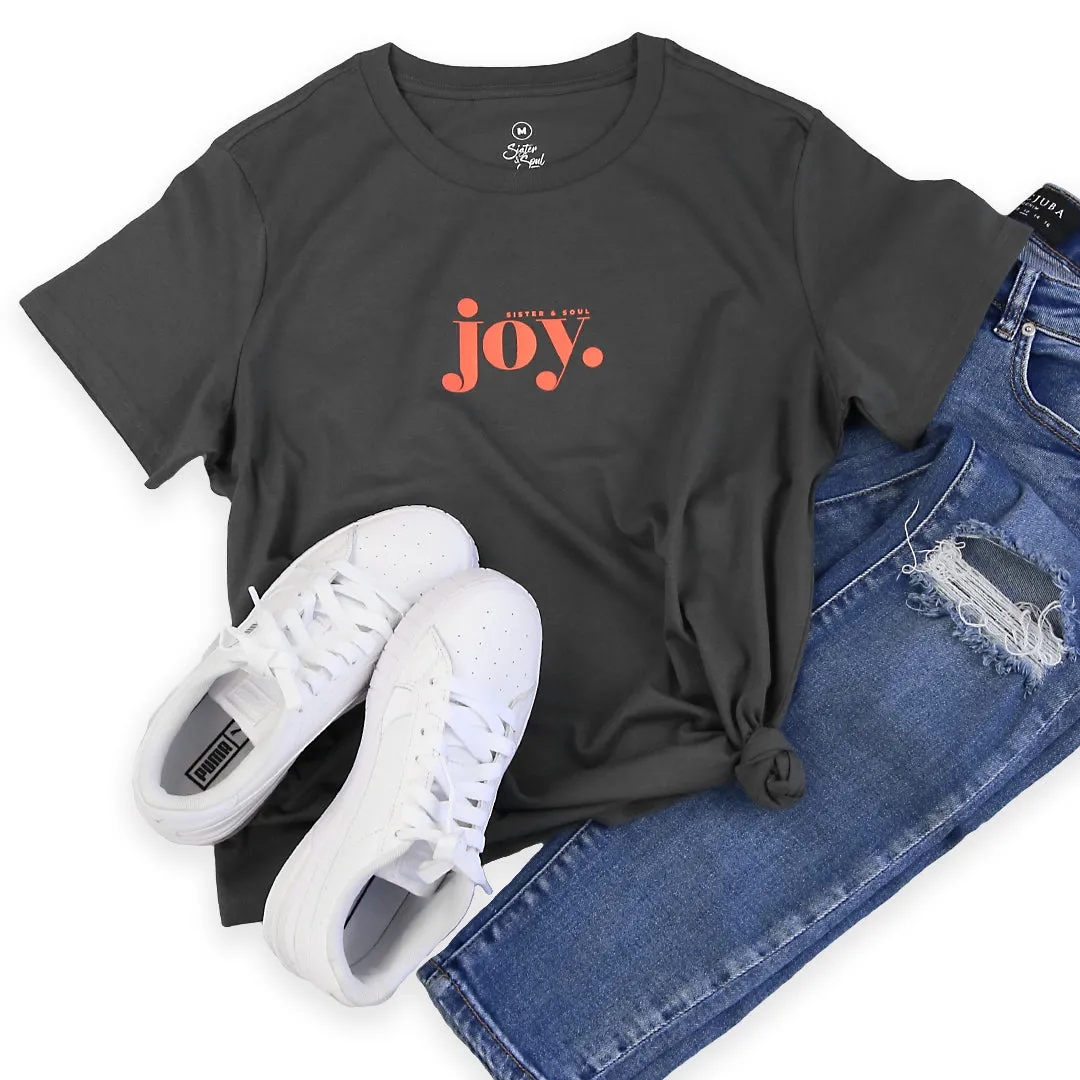 Joy - Boxy Tee Coal - Sunrise Orange Print