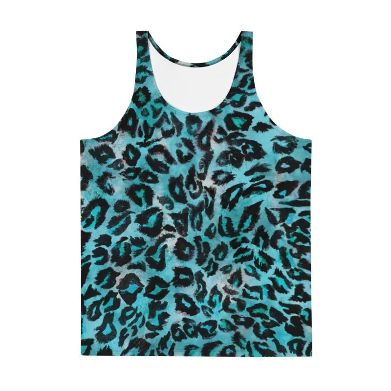 Light Blue Leopard Tank Top, Animal Print Unisex Premium Tank Top- Made in USA/EU