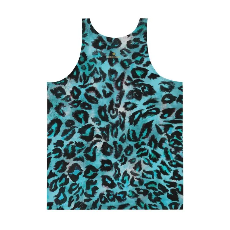 Light Blue Leopard Tank Top, Animal Print Unisex Premium Tank Top- Made in USA/EU