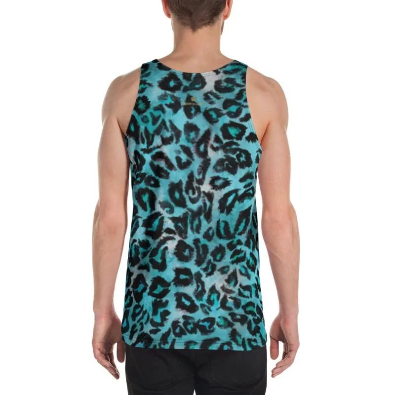 Light Blue Leopard Tank Top, Animal Print Unisex Premium Tank Top- Made in USA/EU