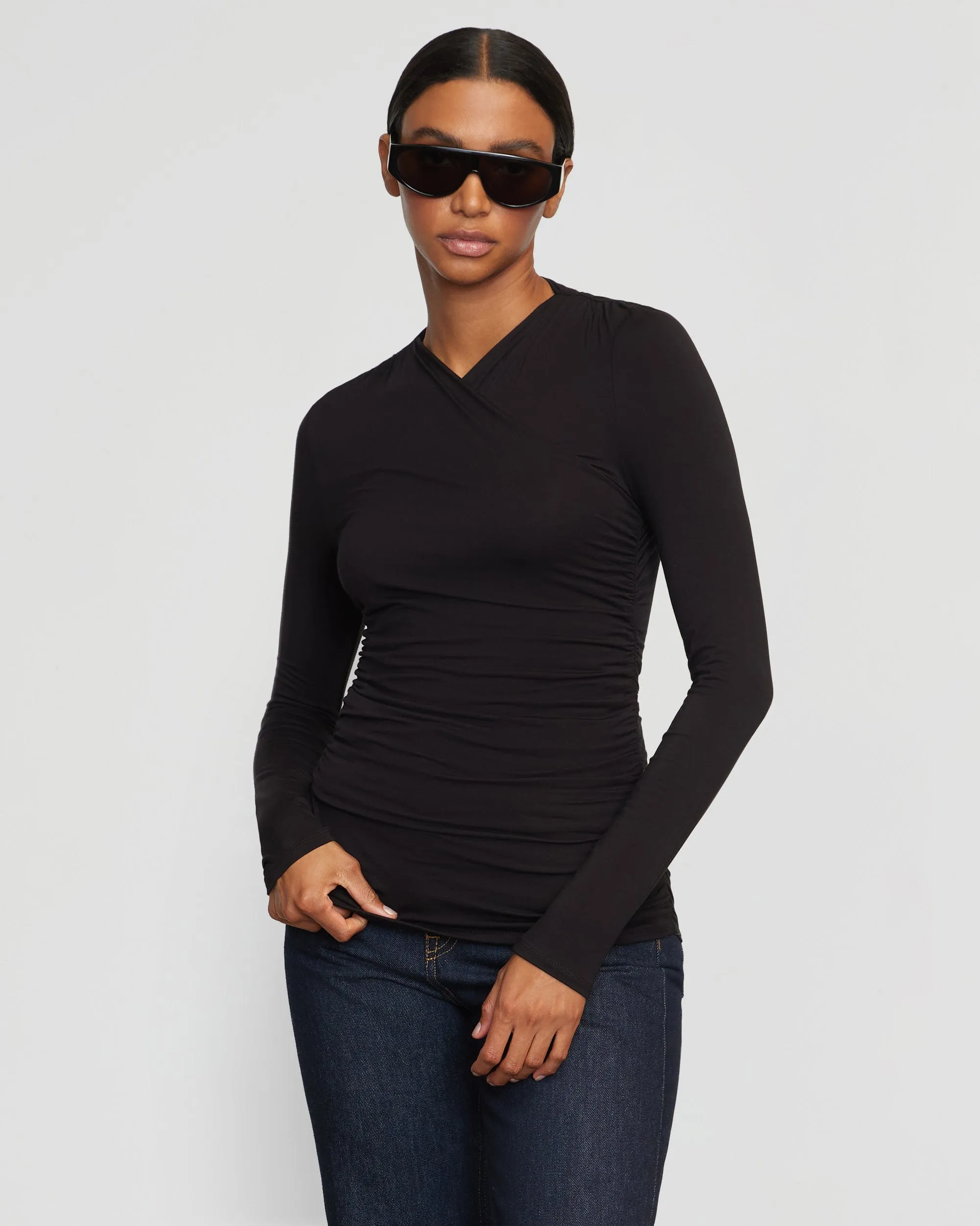 Lilou Wrap-Neck Long-Sleeve Tee