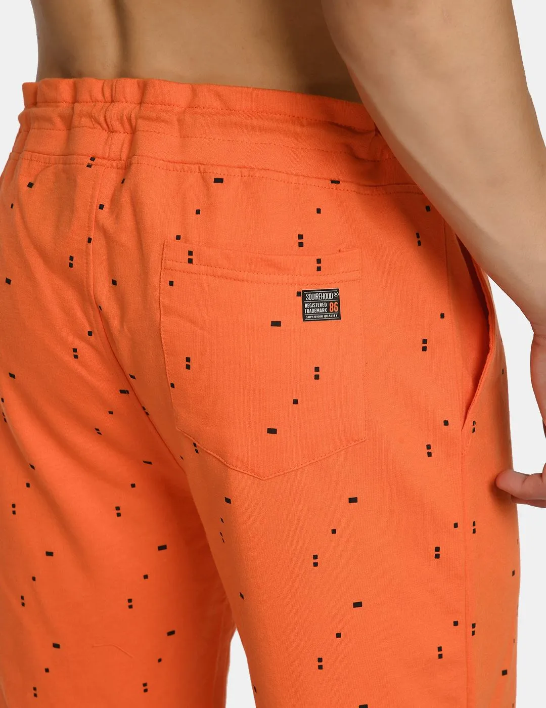 Men's Orange Drawstring Waist Printed Shorts