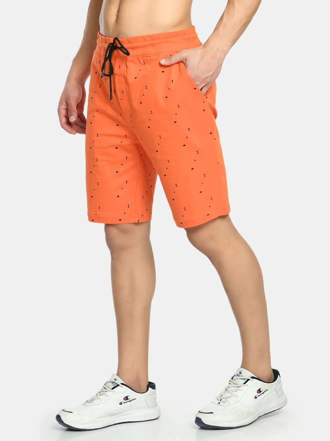 Men's Orange Drawstring Waist Printed Shorts