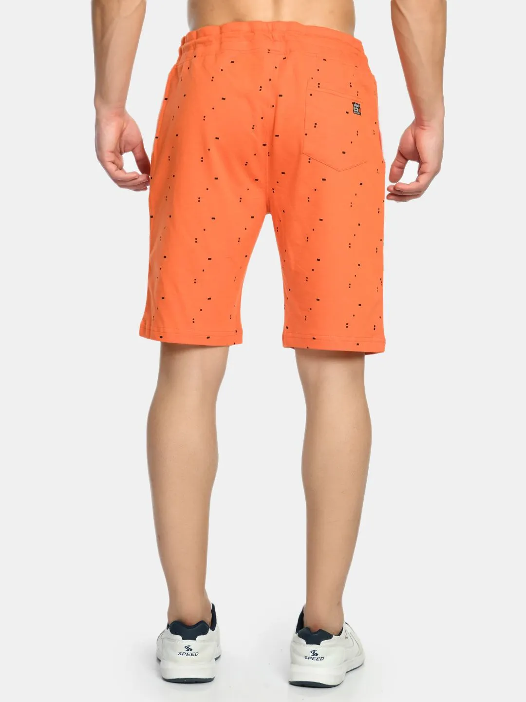 Men's Orange Drawstring Waist Printed Shorts