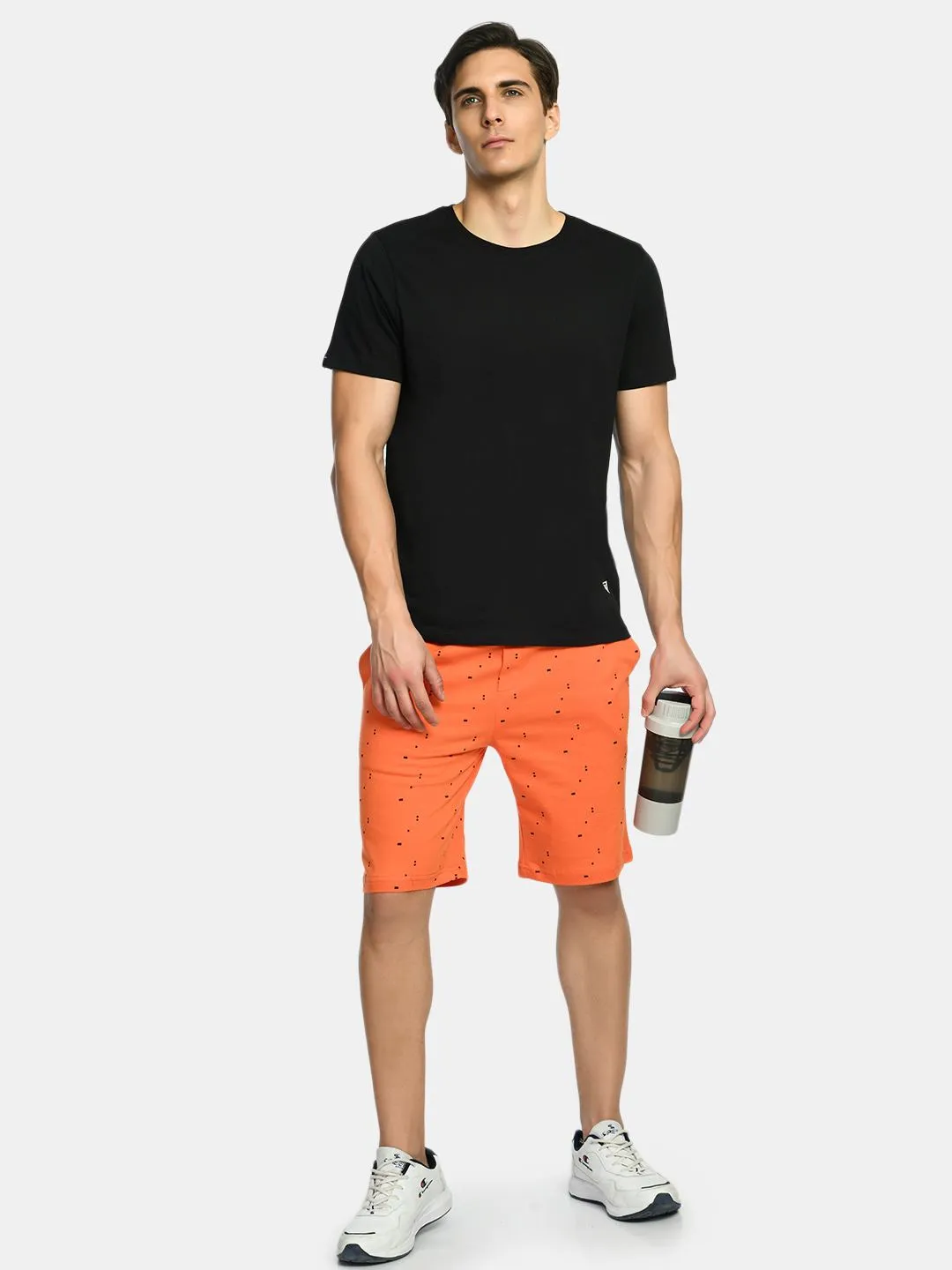 Men's Orange Drawstring Waist Printed Shorts