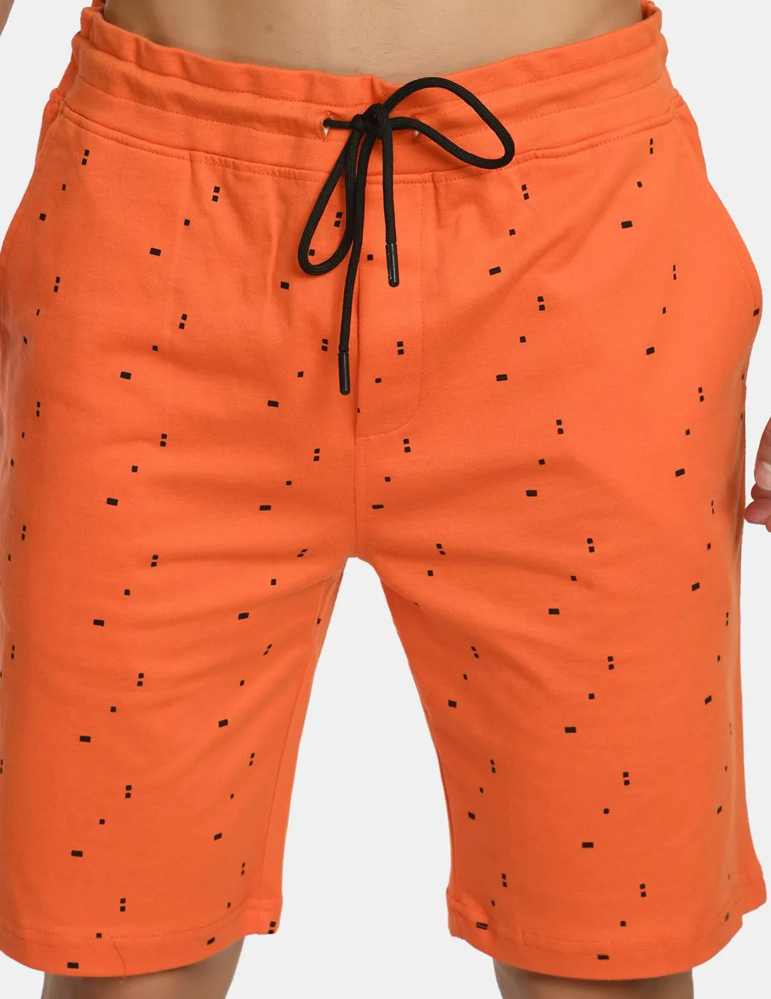 Men's Orange Drawstring Waist Printed Shorts