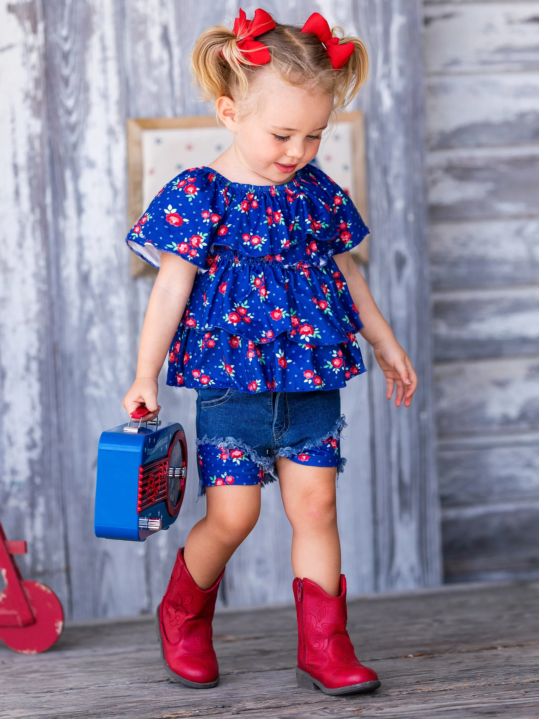 Must Have Flowers Top And Denim Short Set