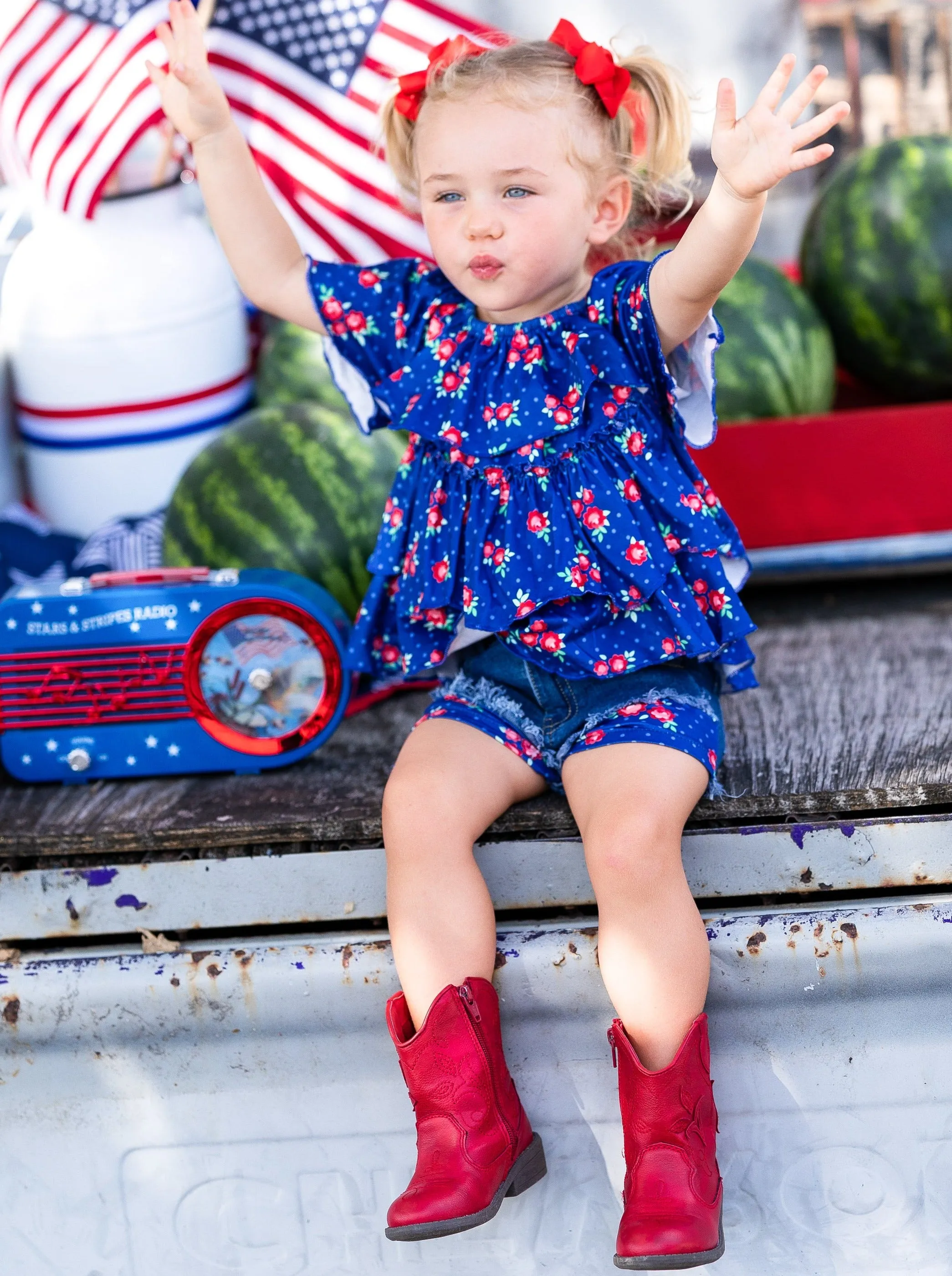 Must Have Flowers Top And Denim Short Set