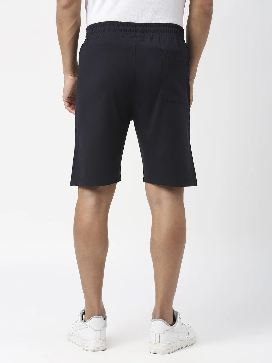 Navy Tencel Lycra Shorts With Zipped Pocket