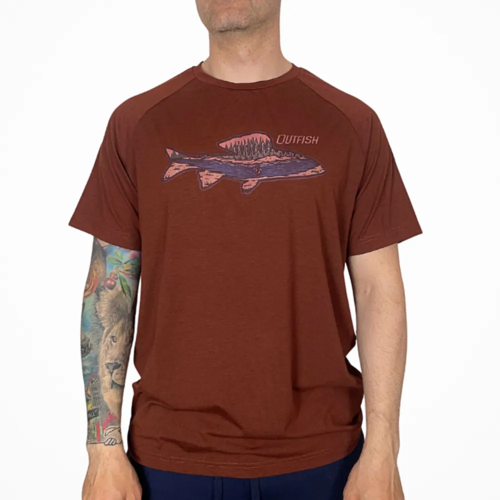 Outfish Fly Fishing t shirt Harius Terracotta color