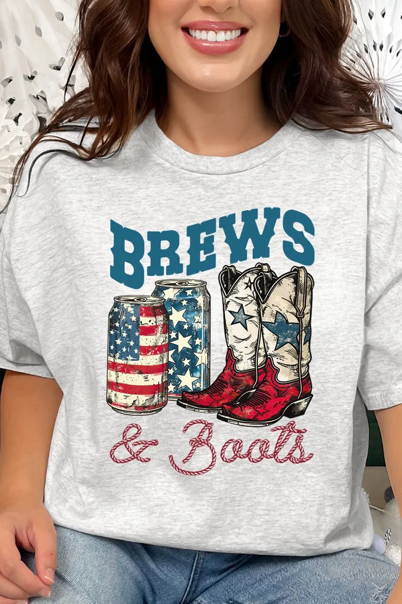 Patriotic Brews And Boots Short Sleeve Relaxed Fit T-Shirt