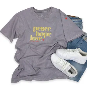 PEACE HOPE LOVE - Purple Haze Stone Wash Boyfriend Tee - Gold Glitter Print