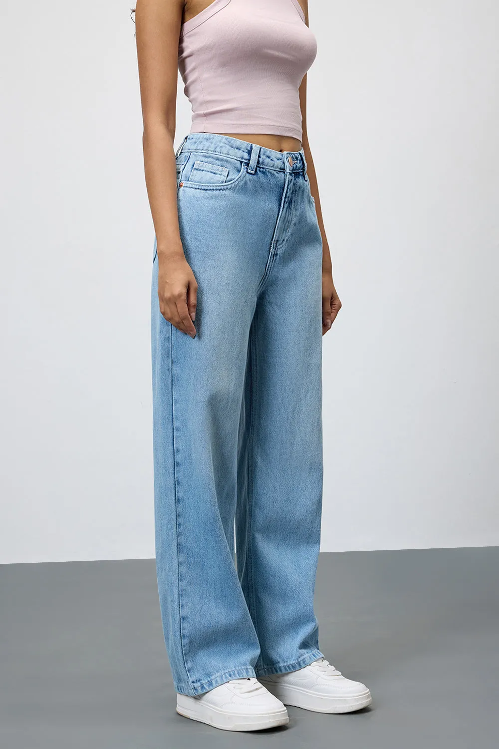 Periwinkle Blue Washed Straight Jeans