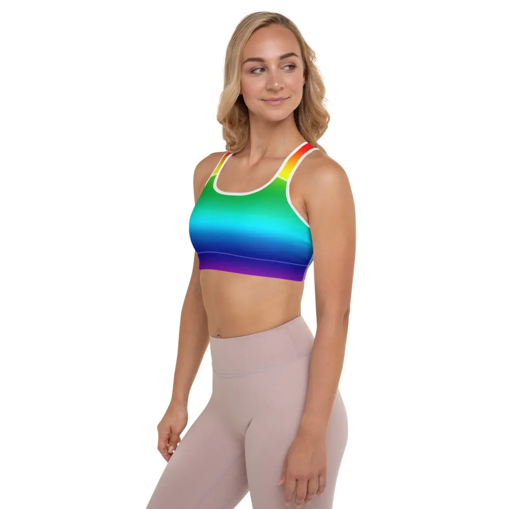 Rainbow Horizontal Ombre Backpack, Women's Padded Best Sports Bra- Made in USA/EU